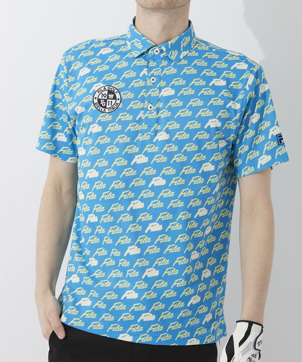 FILA GOLFメンズ FILAロゴプリント半袖ポロシャツ｜UV遮蔽率90％以上