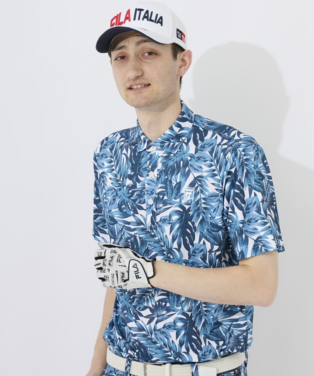 FILA GOLFメンズ ボタニカルプリント半袖シャツ｜吸汗速乾 / UVカット