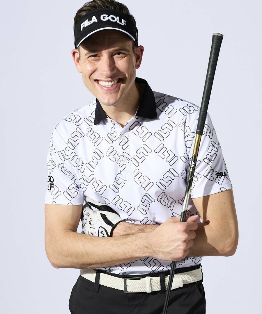 FILA GOLFメンズ スクウェアPT半袖シャツ｜接触冷感/UV/吸汗速乾