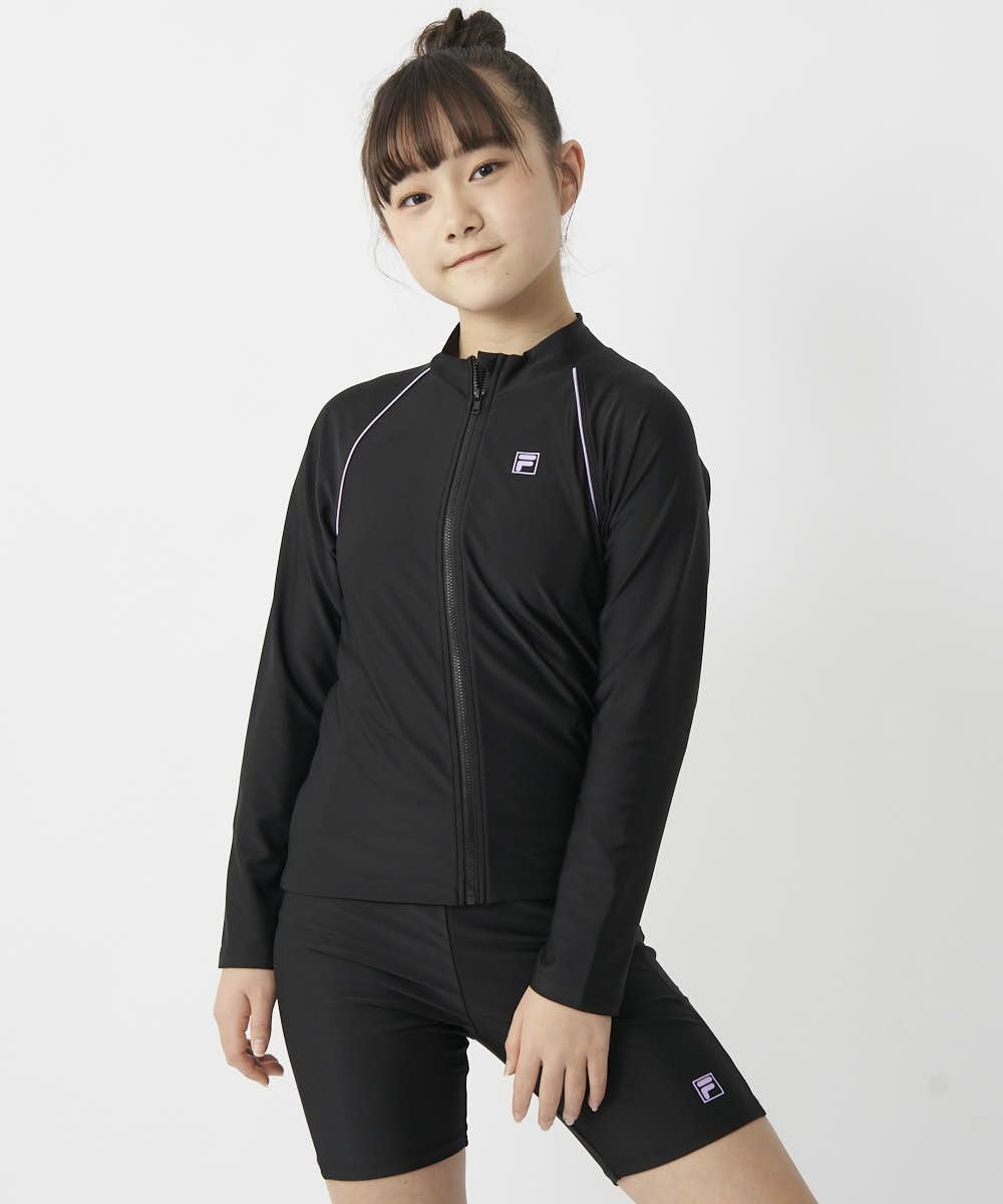 FILAキッズ 長袖フルZIPラッシュガード/ブラック×パープル