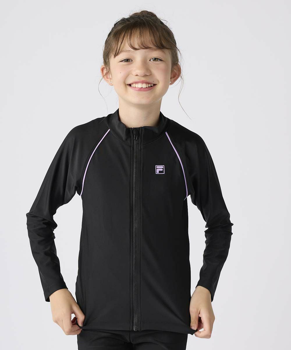 FILAキッズ 長袖フルZIPラッシュガード/ブラック×パープル