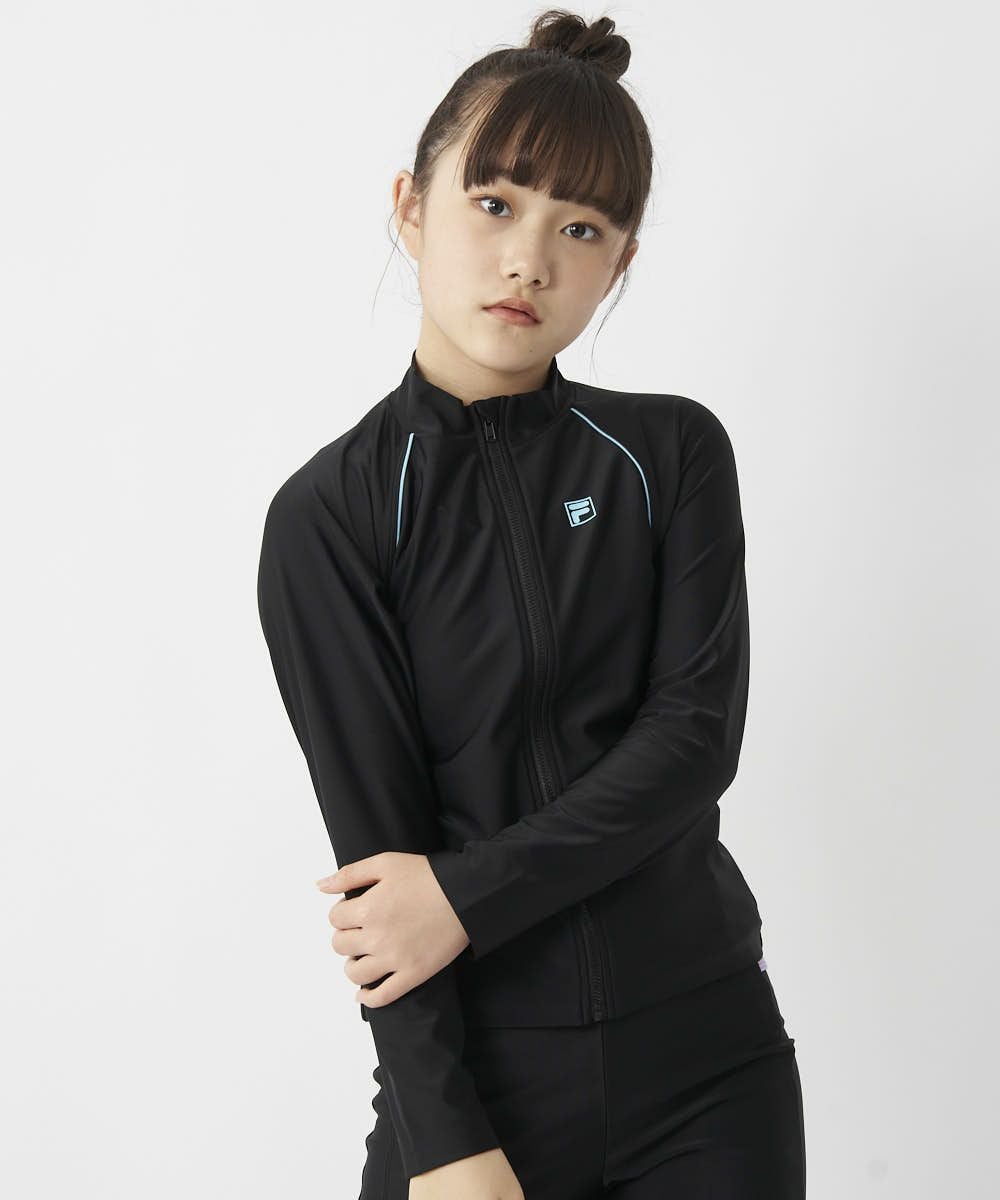 FILAキッズ 長袖フルZIPラッシュガード/ブラック×サックス