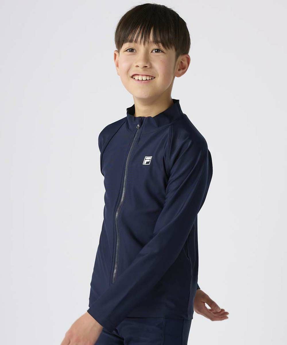FILAキッズ 長袖フルZIPラッシュガード/ブラック×パープル