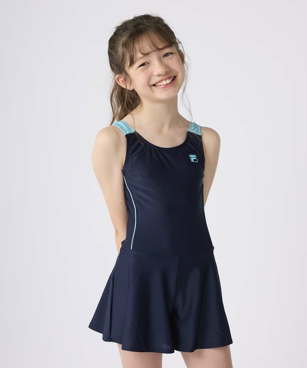 FILAキッズ スクール水着/ネイビー×レッド（キュロットワンピース