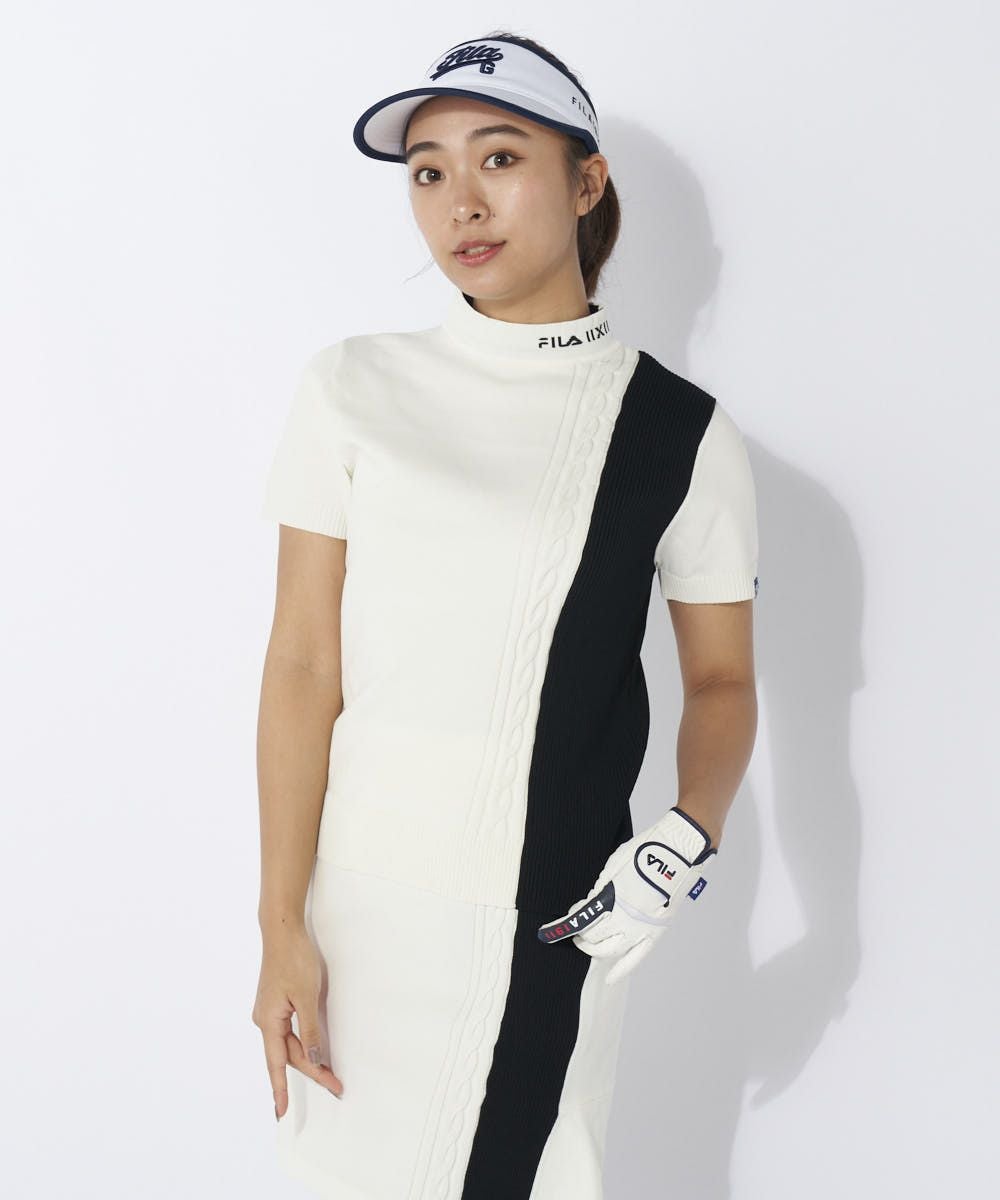 新品【FILA GOLF】フィラゴルフ　ニットセットアップ　半袖ニット＆スカート FILA GOLFレディース 半袖モックネック軽量ニット/セットアップ対応可