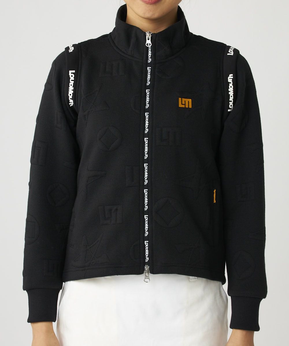【美品】 LOUDMOUTH LMロゴ 袋ジャガード ブルゾン LOUDMOUTHレディース 2wayエンボス袋ジャガードブルゾン ブラック / 袖
