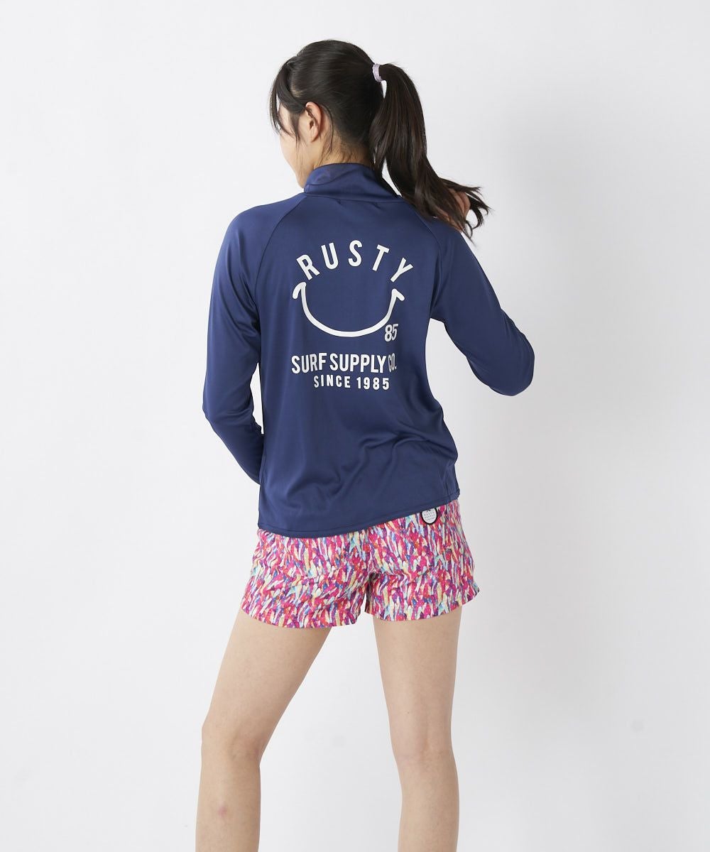 RUSTYレディース スムース ニコちゃん 立ち襟UVラッシュガード