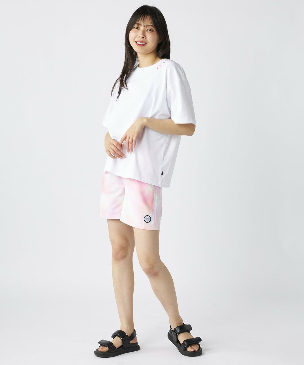 RUSTYレディース ニコちゃん相良刺繍Tシャツ 襟ワンポイント