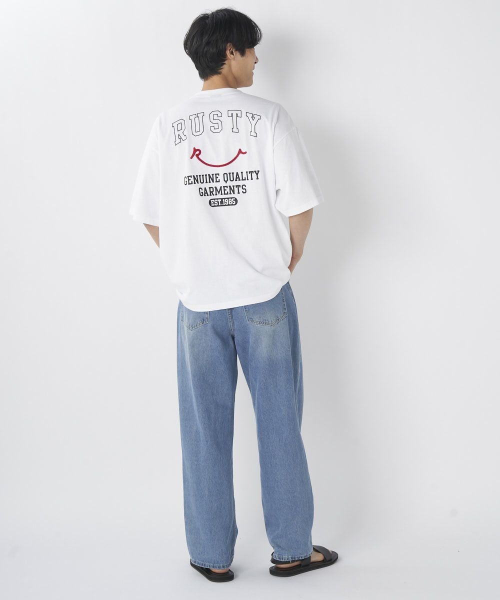 RUSTYメンズ ニコちゃん バックロゴ相良刺繍グラフィックTシャツ