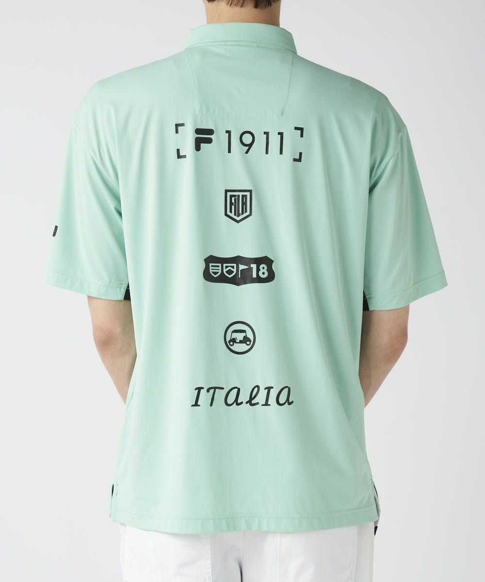 FILA GOLFメンズ 脇切替 バックプリントポロシャツ | 吸汗速乾・UV