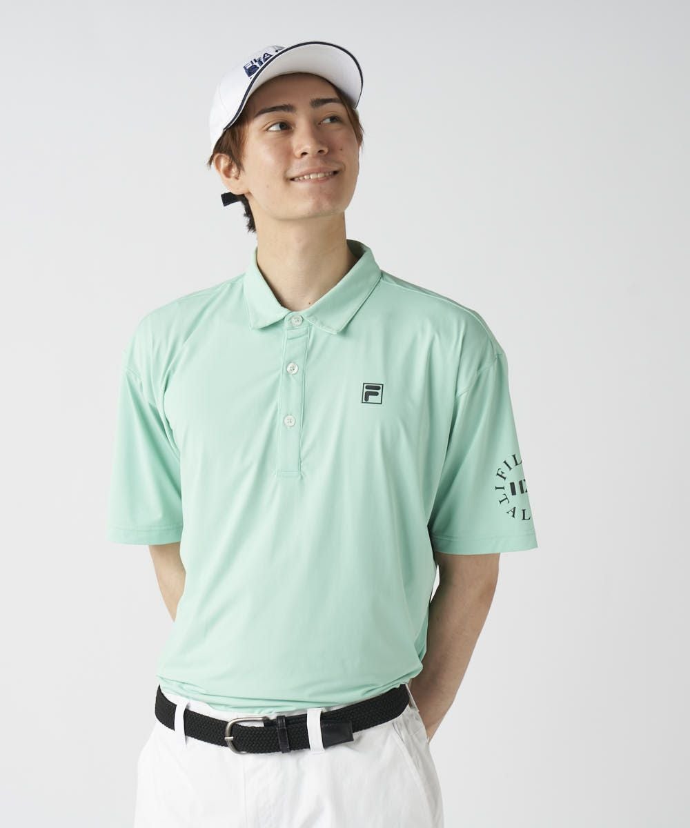 FILA GOLFメンズ 脇切替 バックプリントポロシャツ | 吸汗速乾・UV