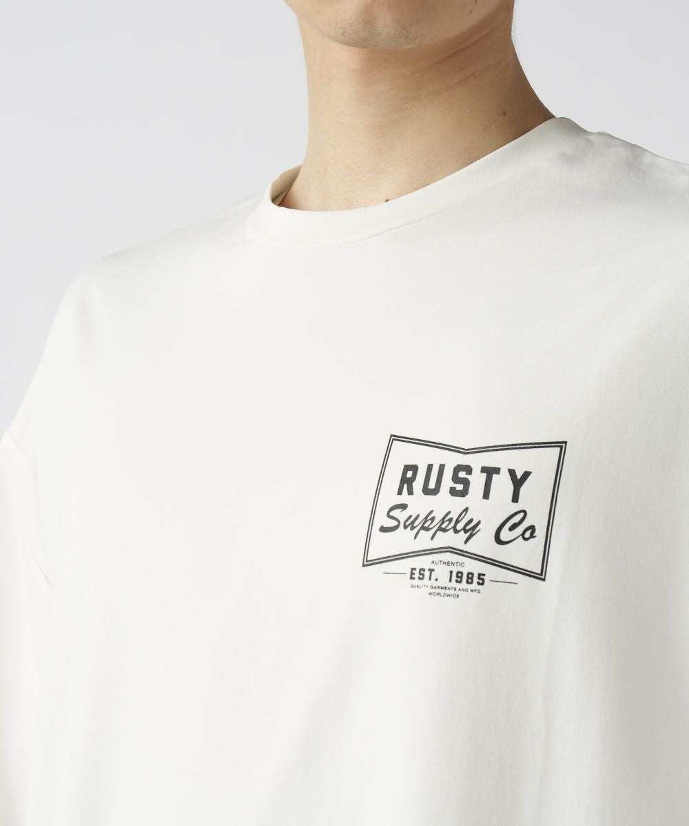 RUSTYメンズ 水陸両用 フロント胸ワンポイント 半袖プリントTシャツ