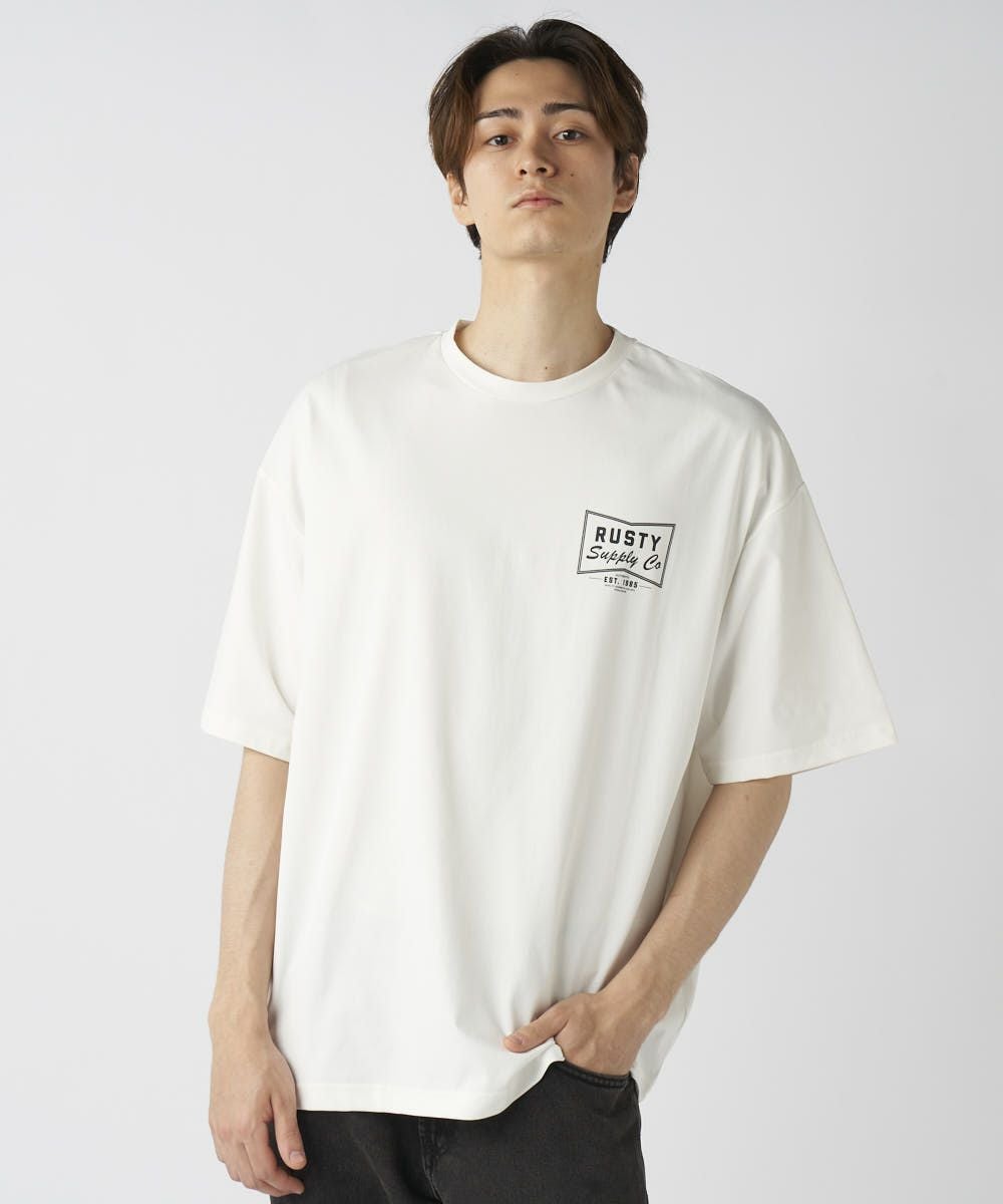 RUSTYメンズ 水陸両用 フロント胸ワンポイント 半袖プリントTシャツ