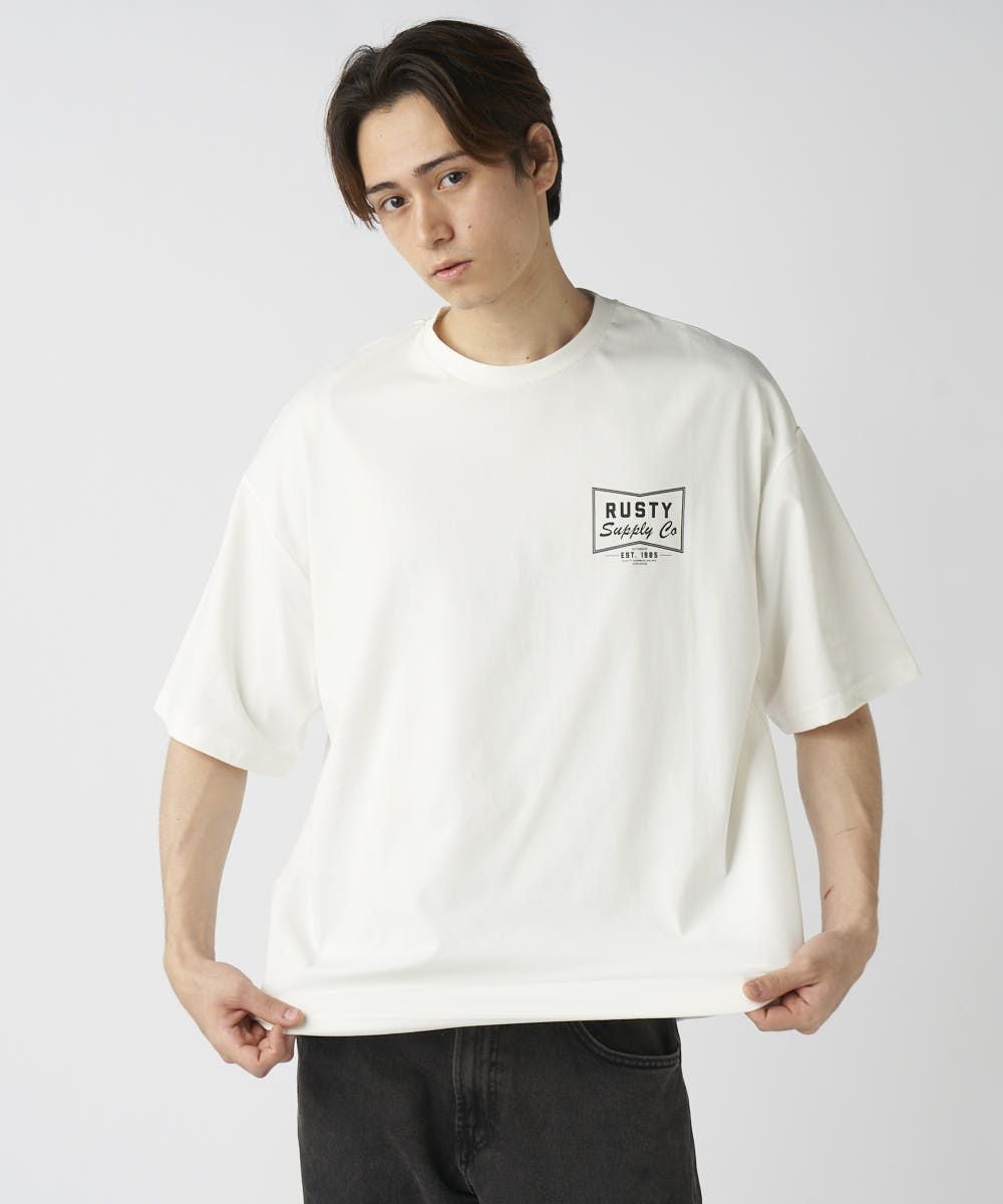 RUSTYメンズ 水陸両用 フロント胸ワンポイント 半袖プリントTシャツ