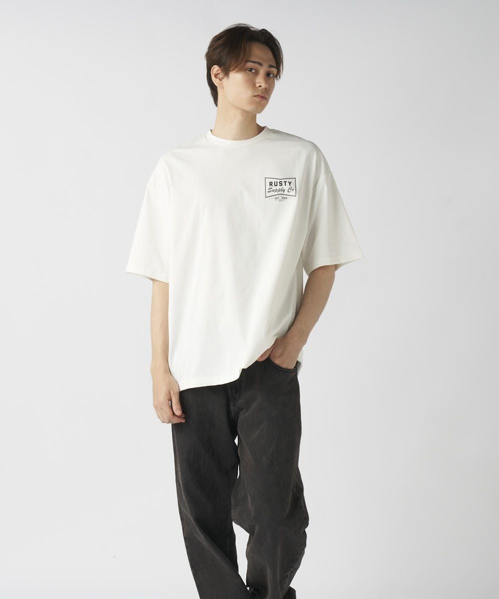 RUSTYメンズ 水陸両用 フロント胸ワンポイント 半袖プリントTシャツ