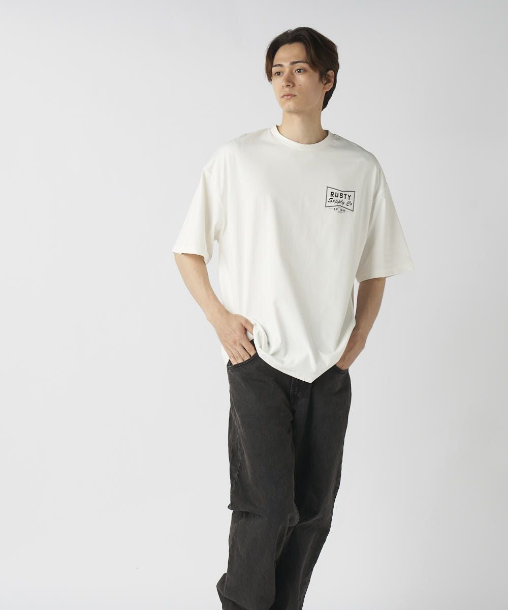RUSTYメンズ 水陸両用 フロント胸ワンポイント 半袖プリントTシャツ