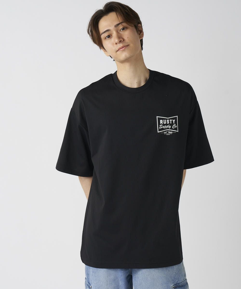 RUSTYメンズ 水陸両用 フロント胸ワンポイント 半袖プリントTシャツ