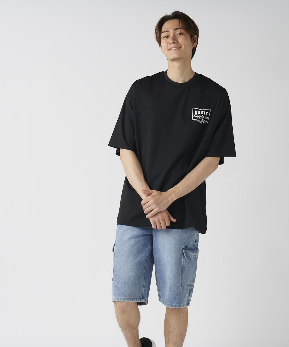 RUSTYメンズ 水陸両用 フロント胸ワンポイント 半袖プリントTシャツ