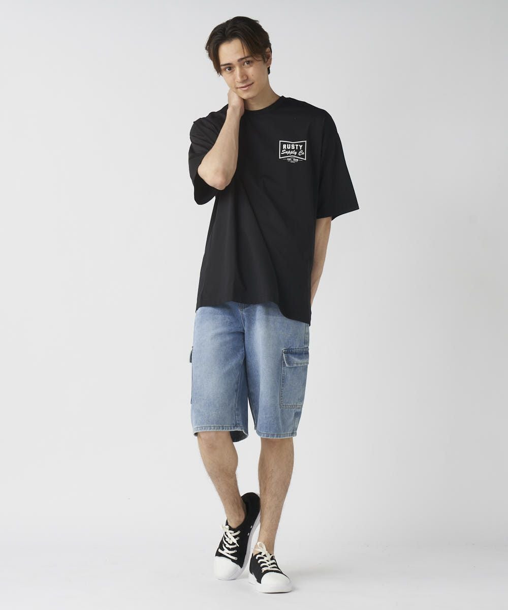RUSTYメンズ 水陸両用 フロント胸ワンポイント 半袖プリントTシャツ