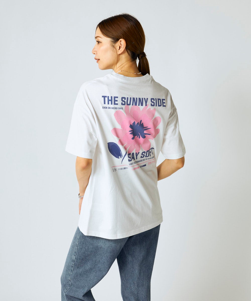 【値下げ対応可能‼️】Off-White レディース Tシャツ バックロゴ 花 ocean pacificレディース バッグフラワープリント半袖Tシャツ