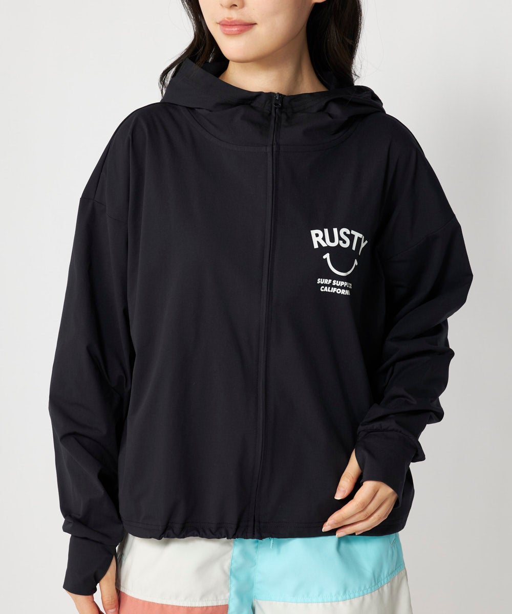 RUSTYレディースペアテックスニコちゃんラッシュパーカー《シワになり