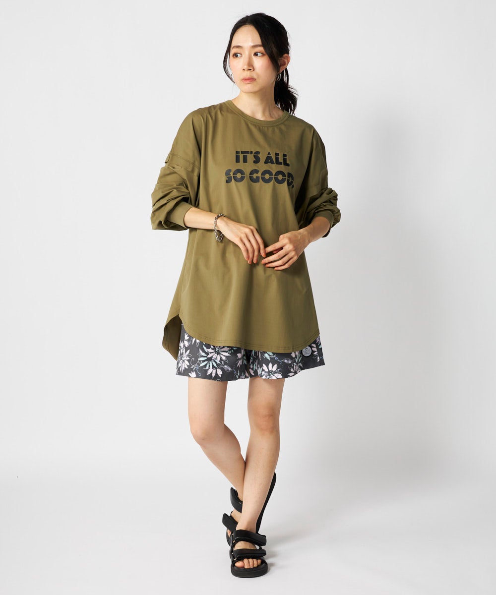 RUSTYレディースペアテックスプリント長袖Tシャツ《シワになりにくい